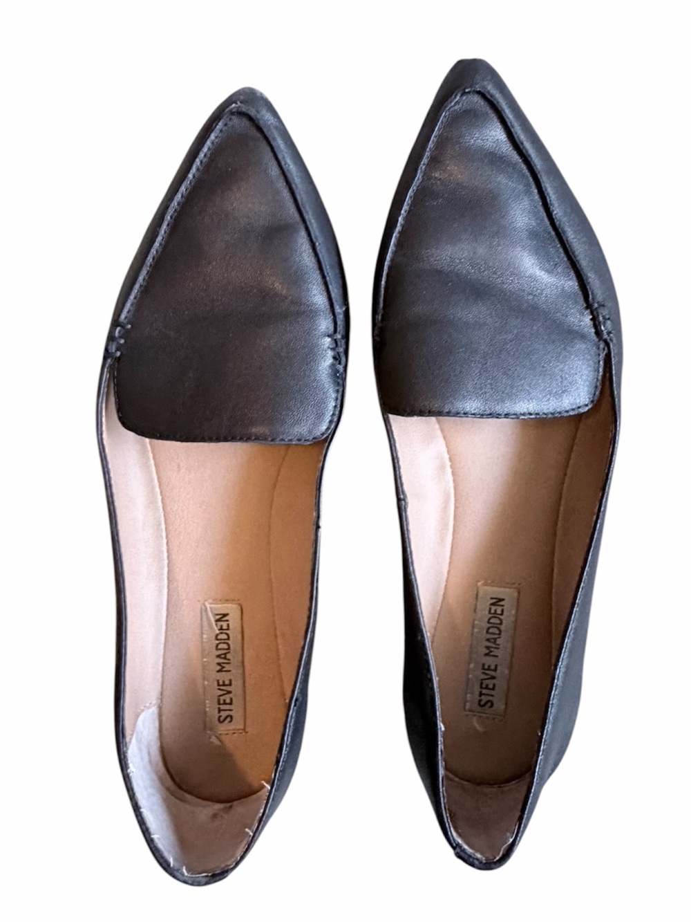Steve Madden Black Leather Slip-On Pointed Flats